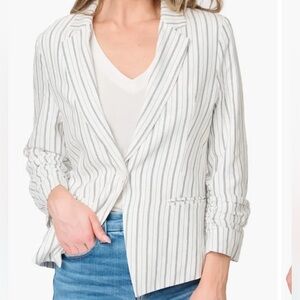 Pinstripe ruched sleeve blazer